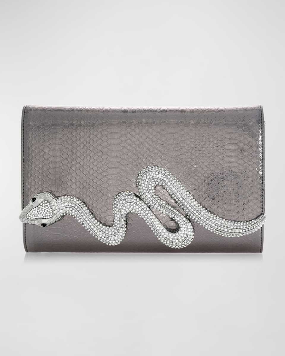 Serpent Snake-Embossed Vegan Leather Clutch Bag
